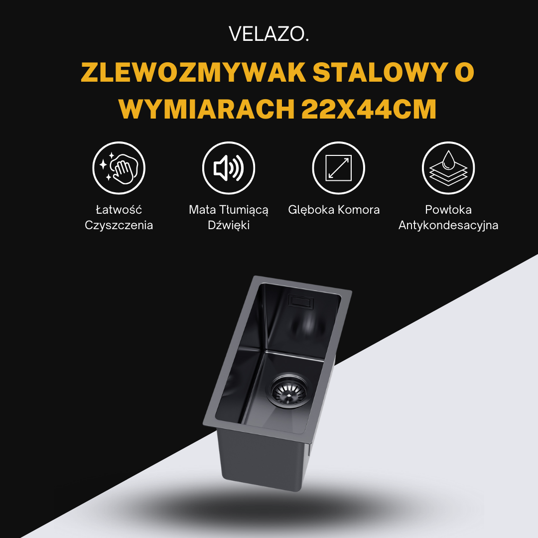 Small Kitchen Sink PVD Black - 22x44cm from Velazo.