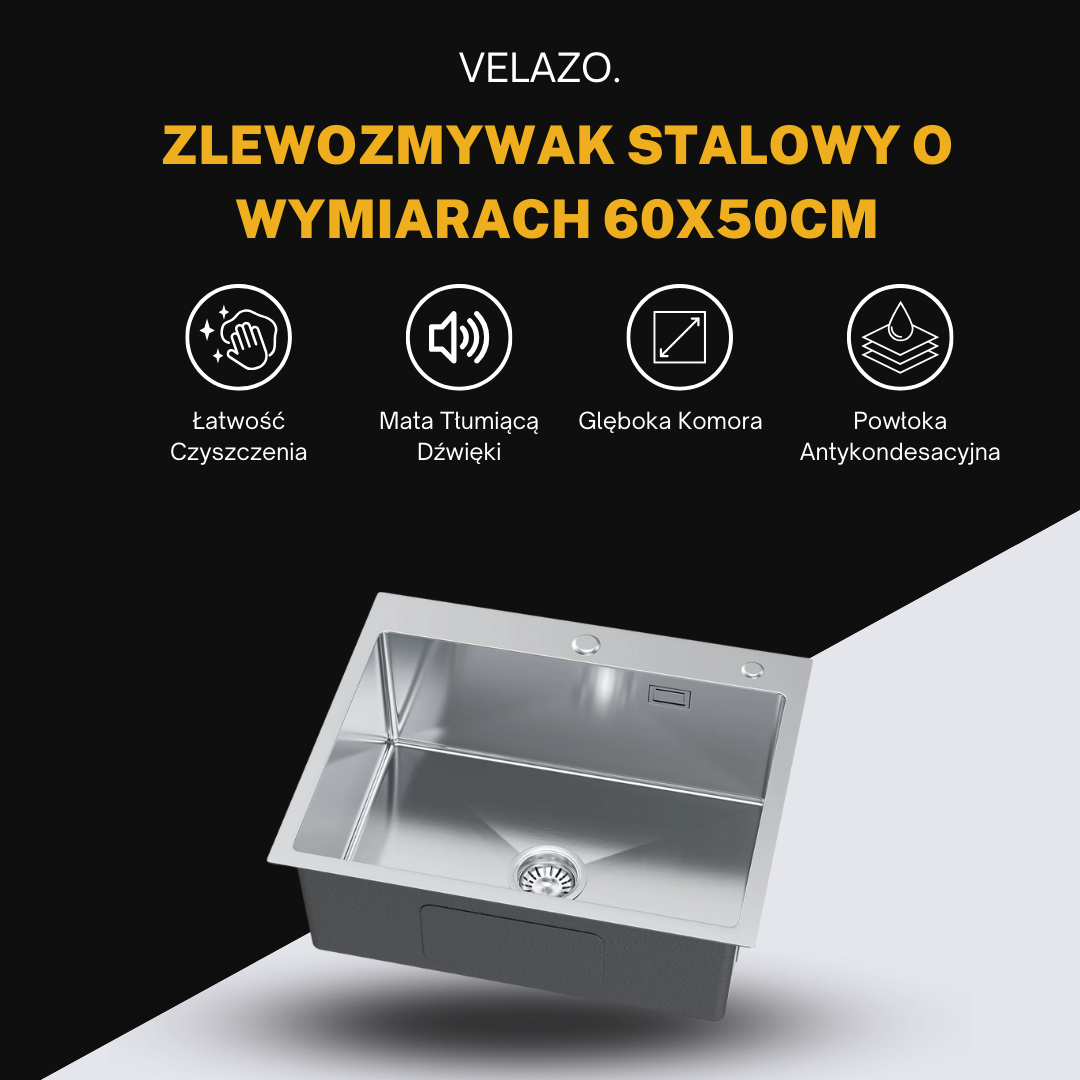Stainless steel sink - 60x50cm from Velazo.