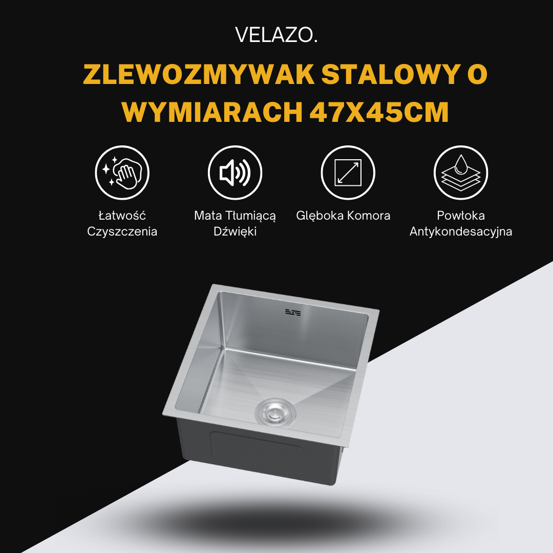 Zlewozmywak Jednokomorowy Ze Stali - 47x45cm od VELAZO.