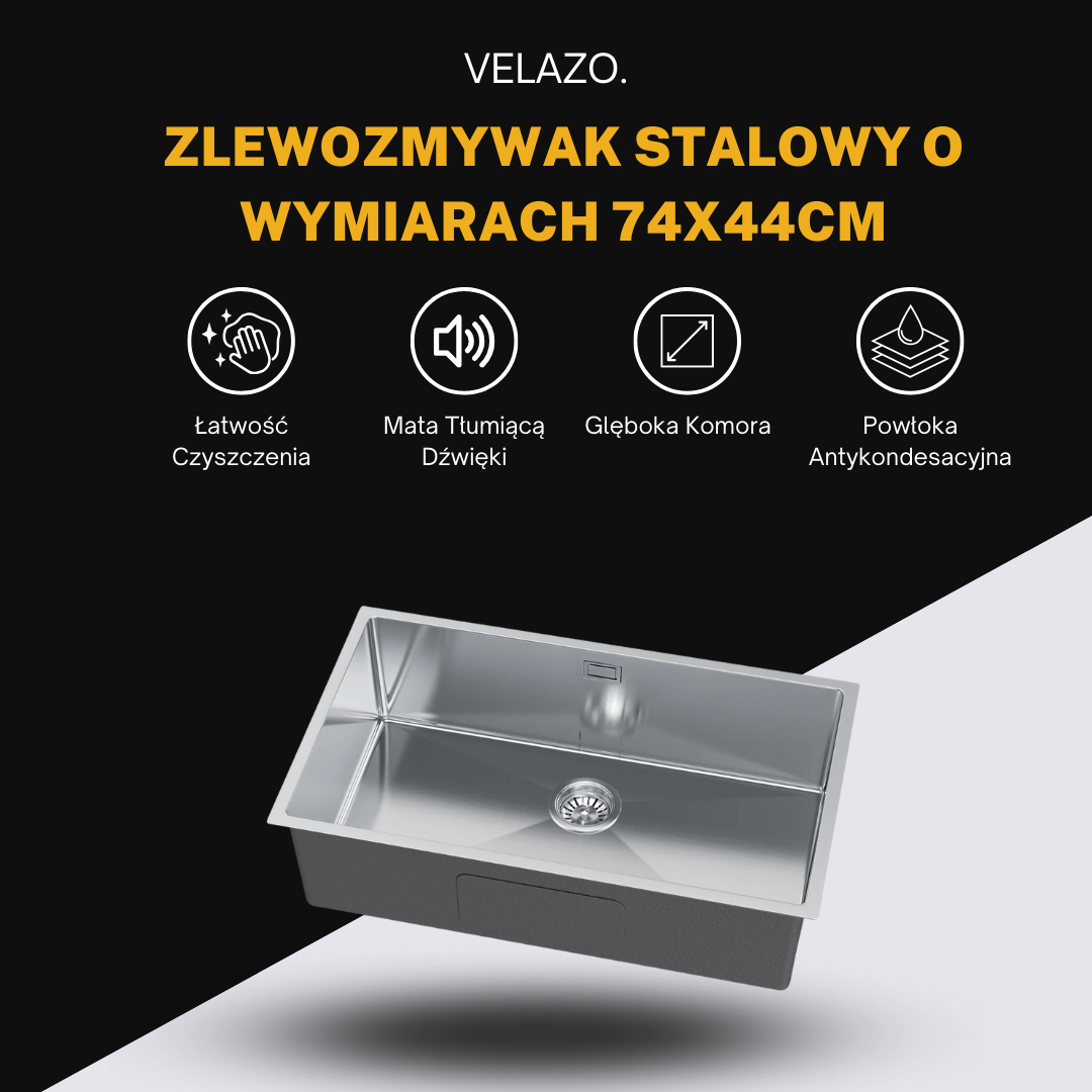 Single-bowl steel sink - 74x44cm from Velazo.