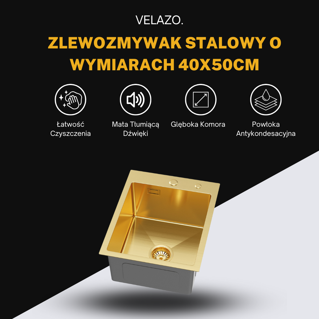 Gold steel single-bowl sink 40X50 cm