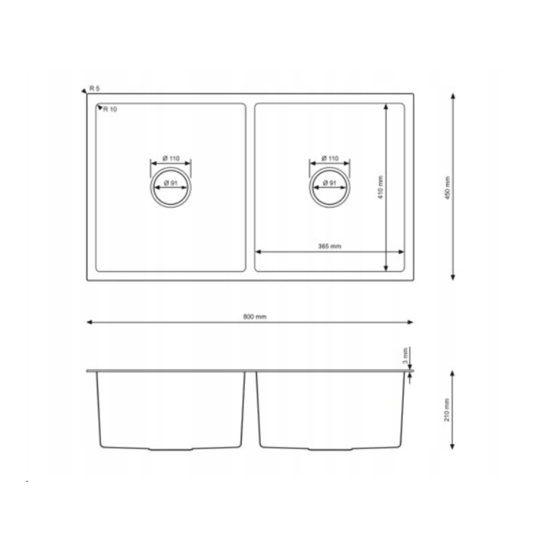 Large two-bowl sink - 80x45 cm from Velazo.