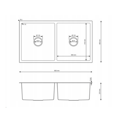 Large two-bowl sink - 80x45 cm from Velazo.