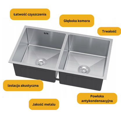 Large two-bowl sink - 80x45 cm from Velazo.