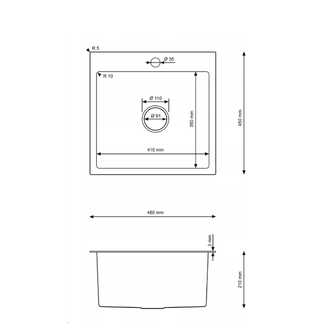 Inox steel sink 46x45 from Velazo.