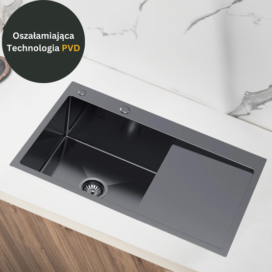 Single-bowl steel sink with drainer - 78x49cm from Velazo.