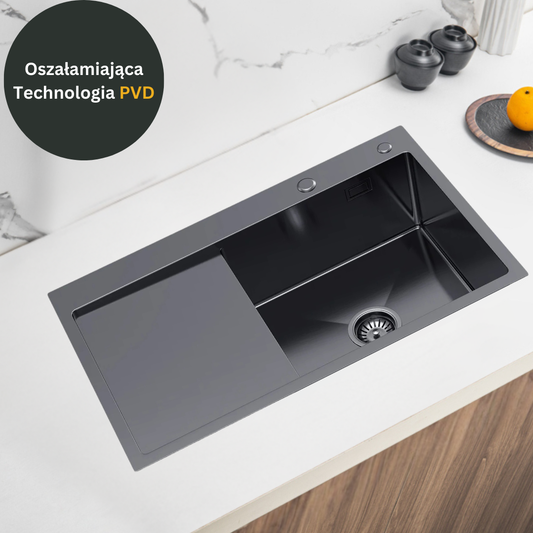 Single-bowl steel sink with drainer - 78x49cm from Velazo.