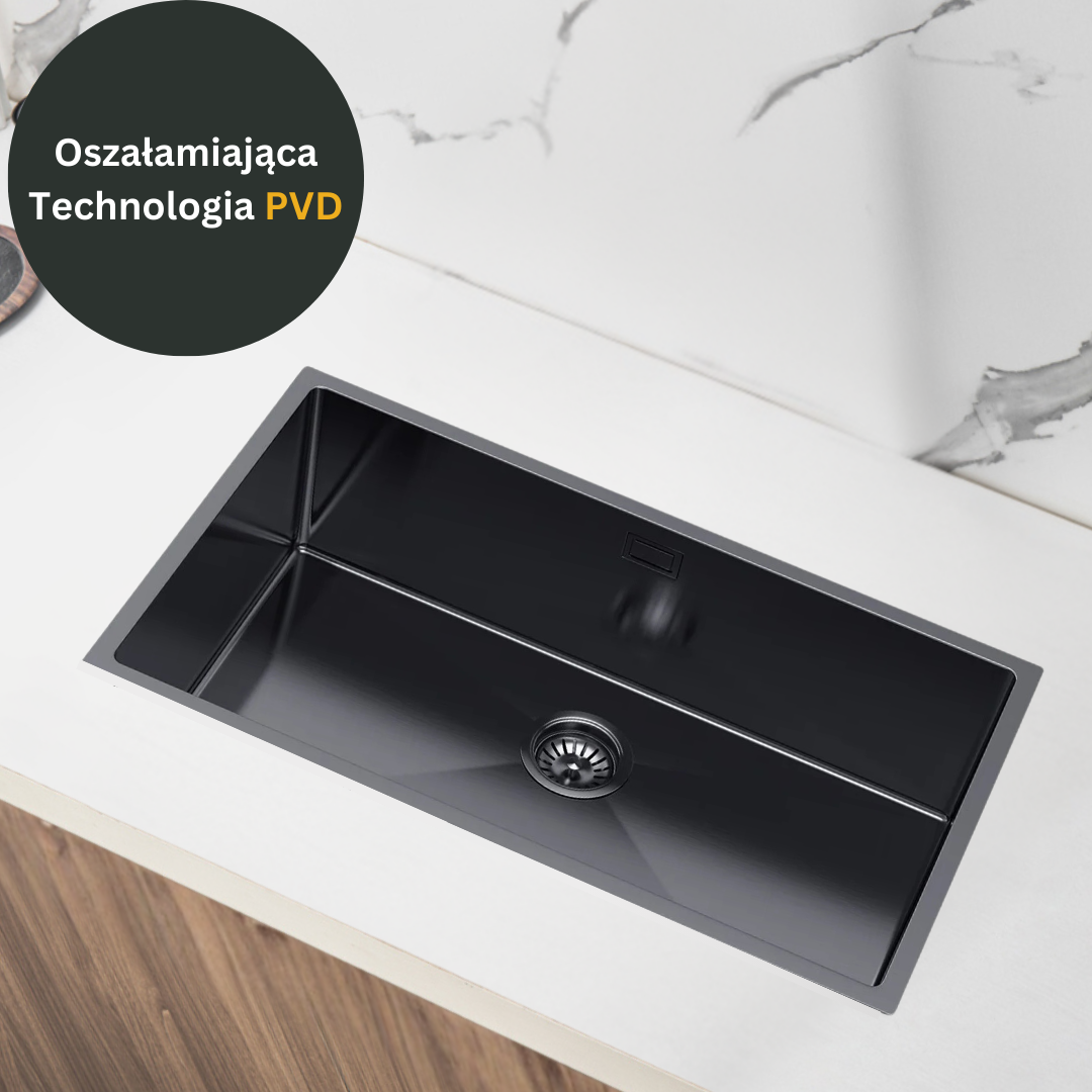Großes Einzelbecken aus Stahlspülbecken – 74 x 44 cm, leicht zu reinigen und mit einem tiefen Becken in der Farbe PVD GRAPHITE von VELAZO.
