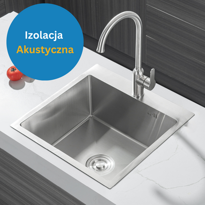 Single-bowl stainless steel sink, silver inox, 48x45cm, with Velazo tap hole.