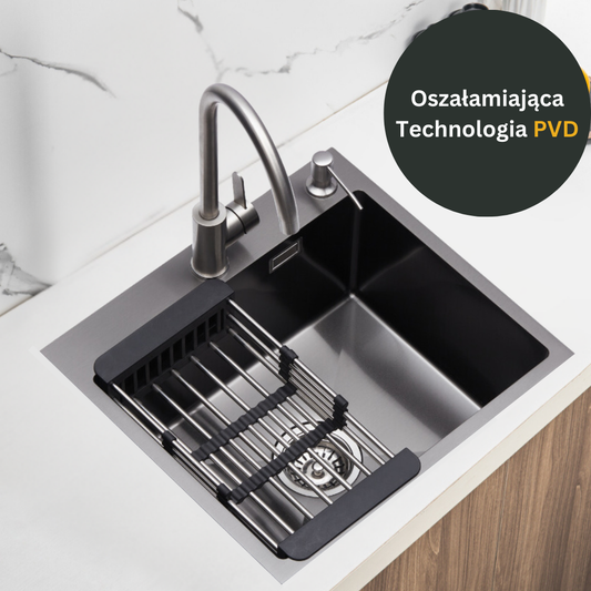 Single-bowl steel sink 55x45 cm PVD Black from Velazo. 