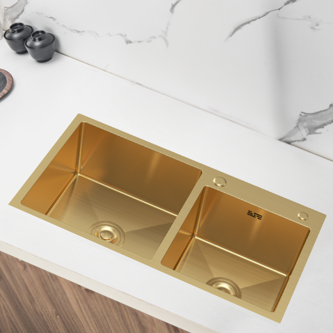 Gold steel single-bowl sink, 78X43 cm