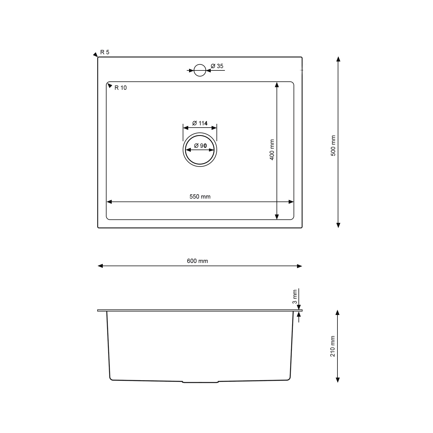 Stainless steel sink - 60x50cm from Velazo.