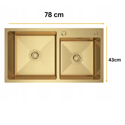 Gold steel single-bowl sink, 78X43 cm