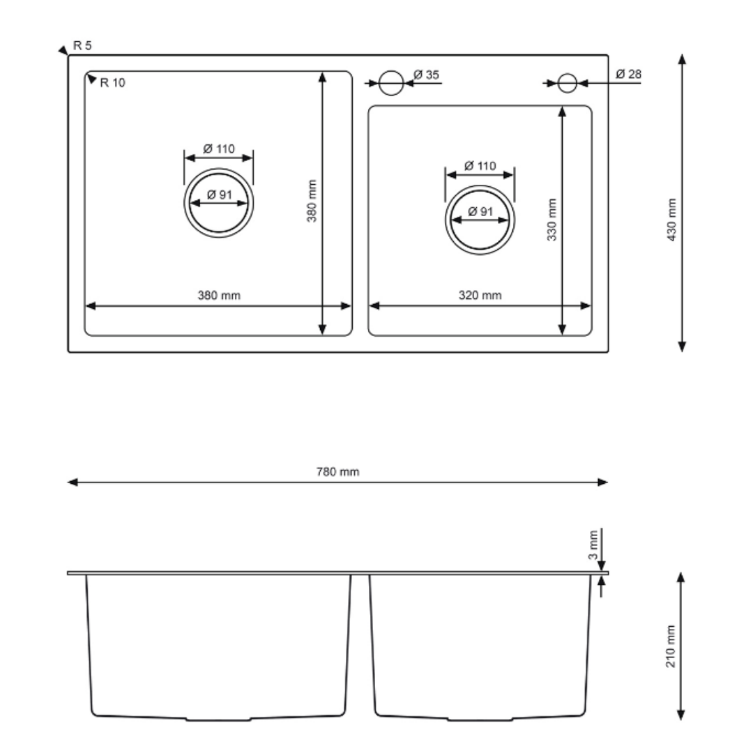 Gold steel single-bowl sink, 78X43 cm